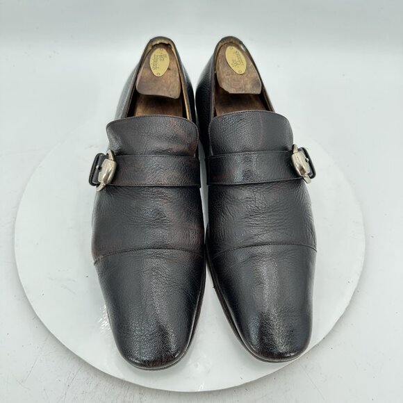 Gucci Men Size UK 9D US 9.5D Dark Brown Leather Gold Single Monk Buckle Shoes - Picture 1 of 13